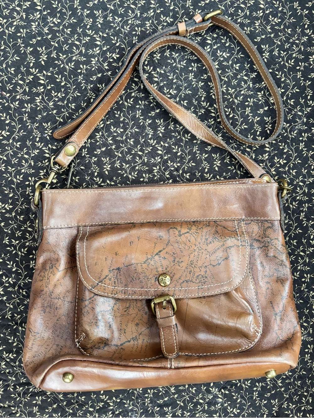 Patricia Nash Tuscania Leather Crossbody Bag - Signature Map Print